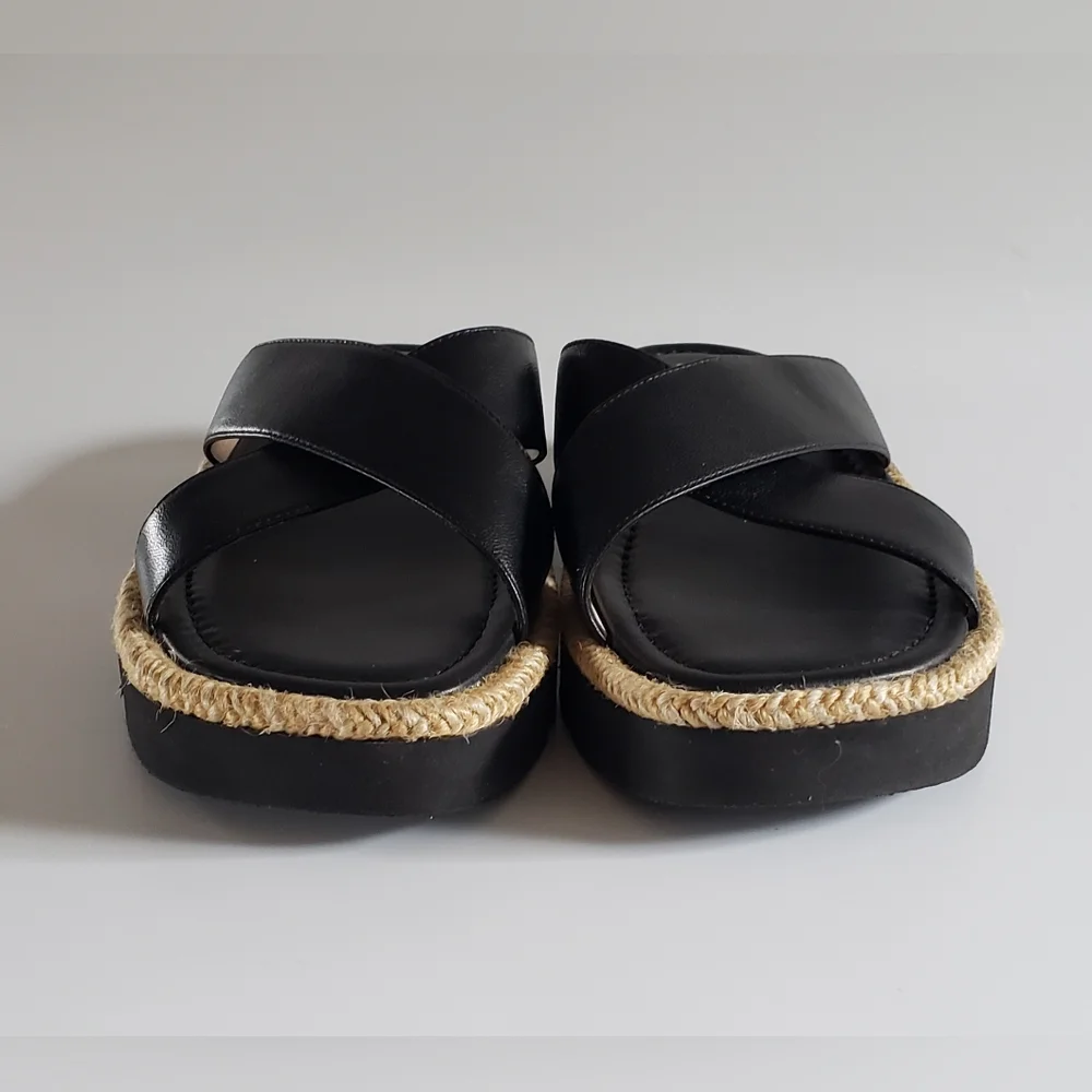 Stuart Weitzman Roza Lift Slide Black Leather Size 7 B